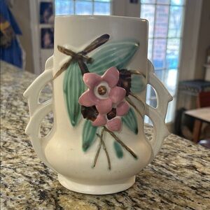 Vintage 1940’s McCoy Blossom Time Ceramic Vase with Pink Accents
